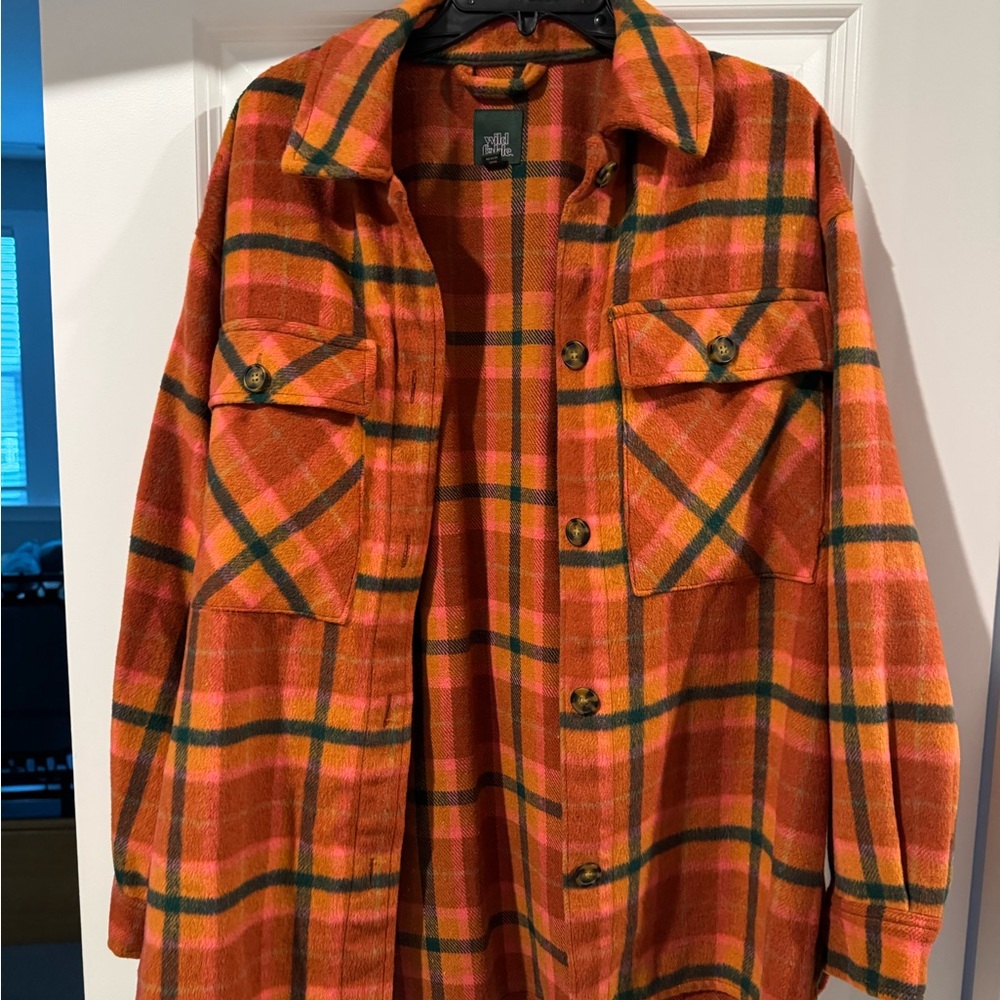 Wild Fable Orange, Pink Green Plaid Shacket